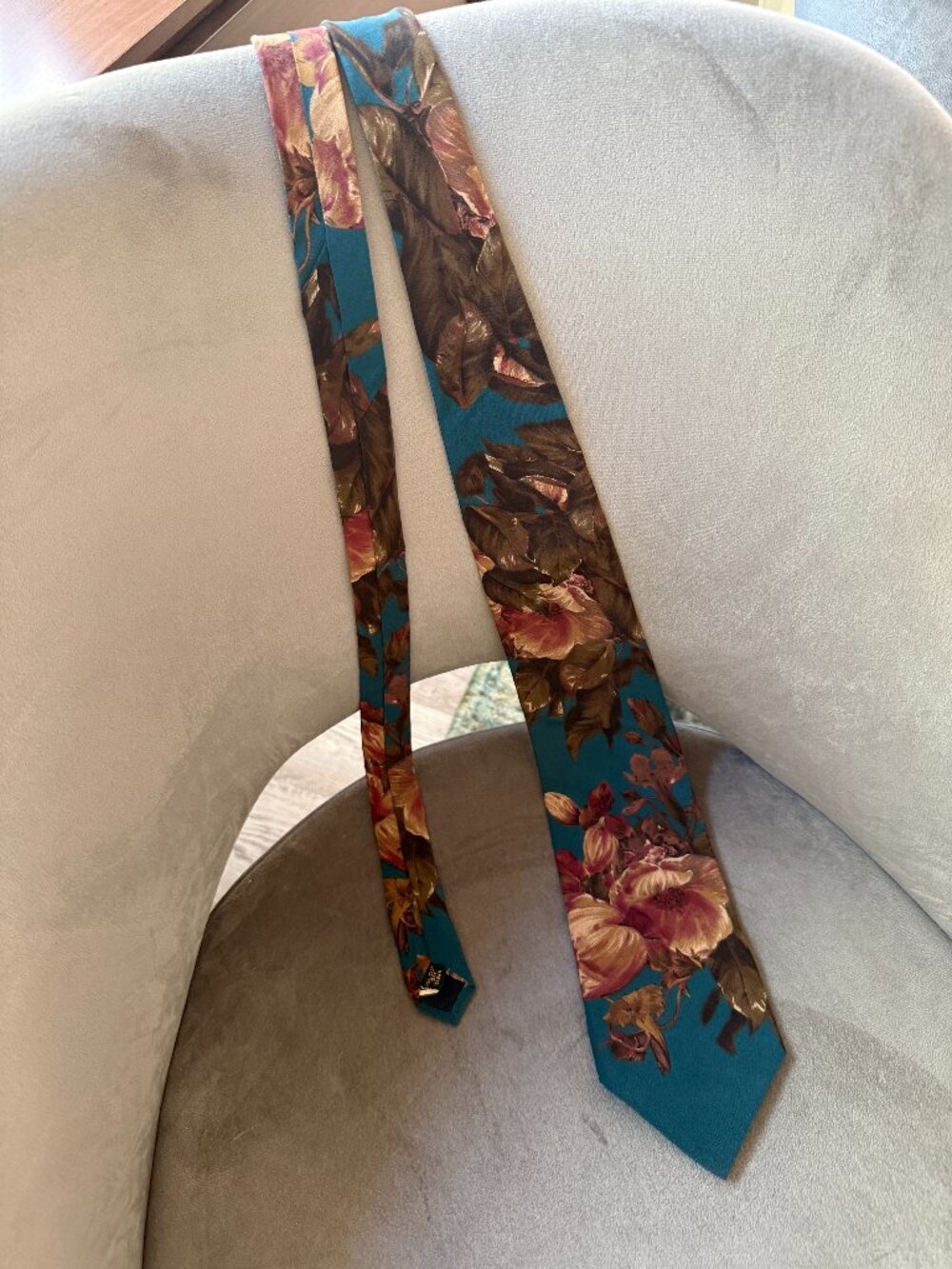 "Vintage 90s Bill Blass Silk Tie NWT Deadstock Teal Floral Costa Rica".